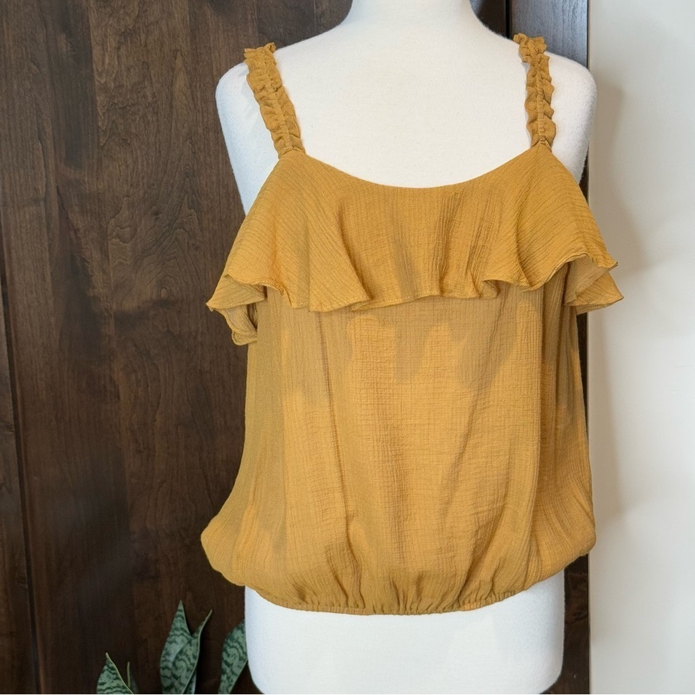 Hem & thread Women’s Size L rayon tank top mustard ruffle shoulder elastic waist